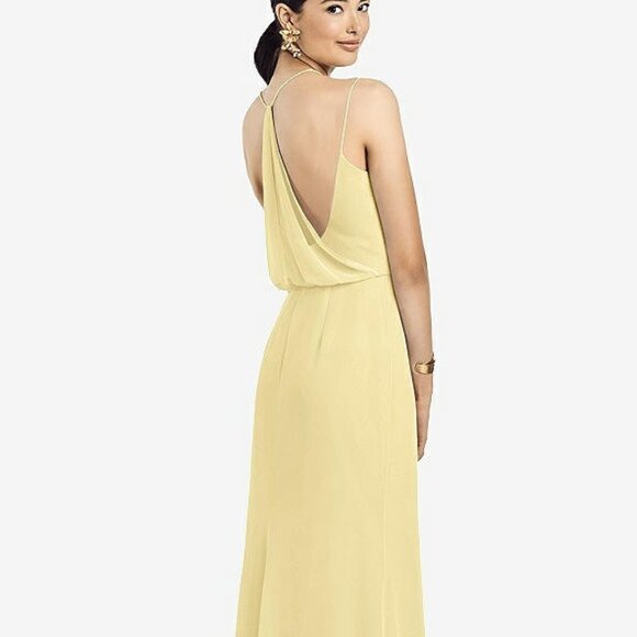 After Six 1527...Draped Blouson Back Chiffon Maxi Dress....Pale Yellow...Sz 2 - Picture 3 of 7
